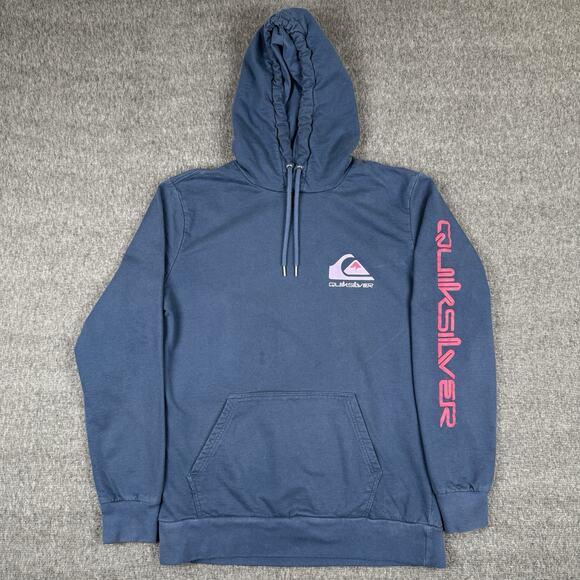 Quiksilver Hoodie Women’s Large Blue Spell Out Pullover‎ Surf Skate Sweatshirt - Picture 1 of 10